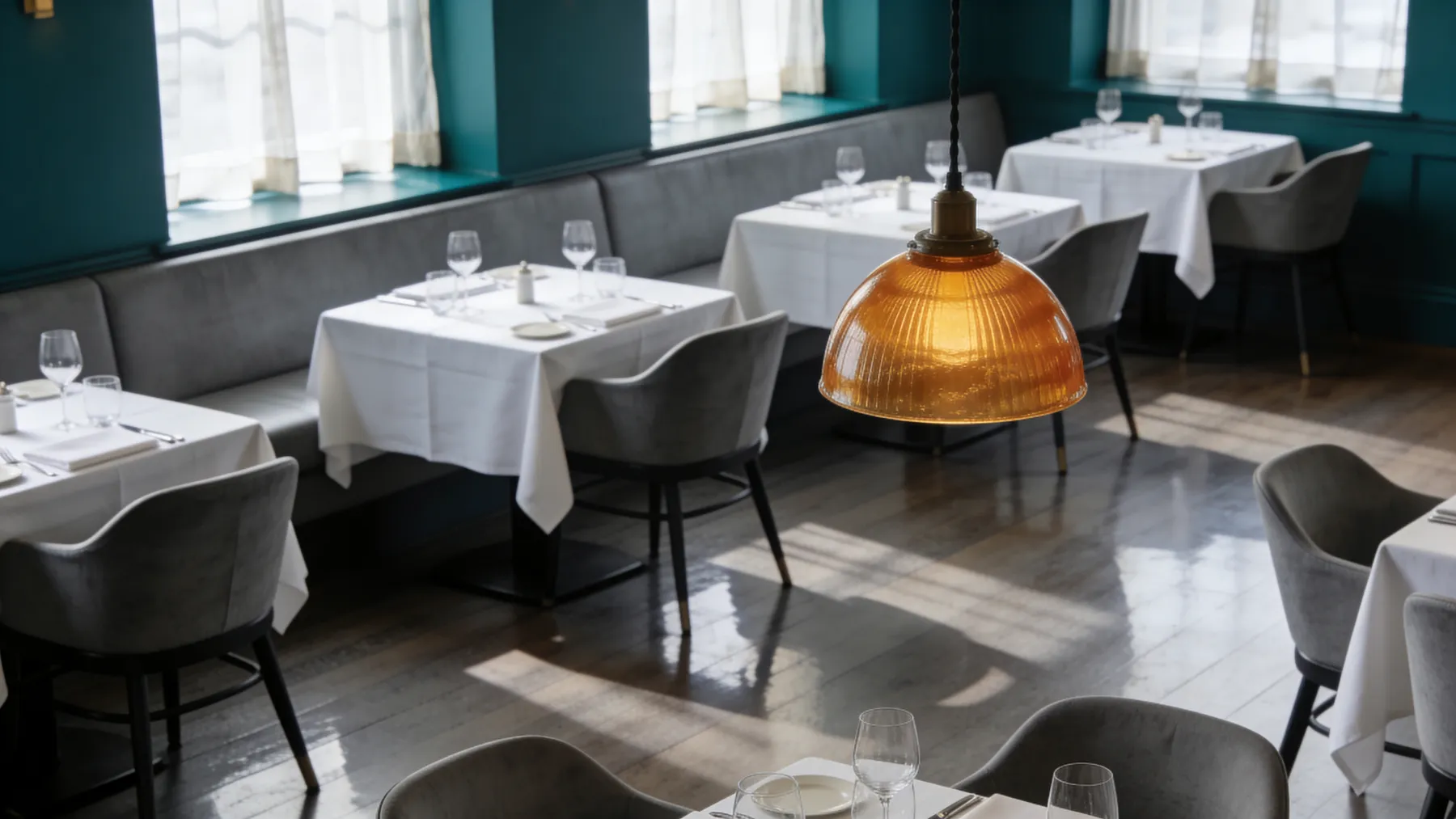 A stylish Scottish restaurant interior set for service